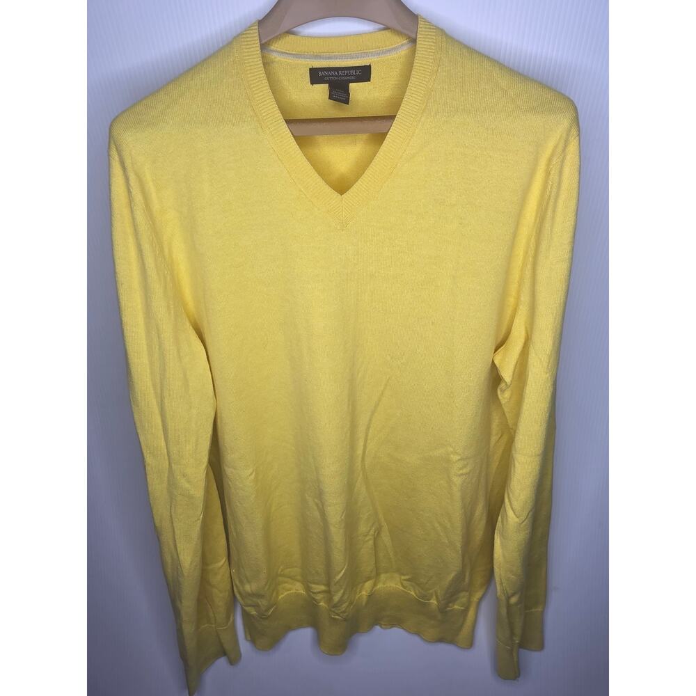 ​Banana Republic Yellow Cotton Cashmere V-Neck Sweater Men’s Size L Tall